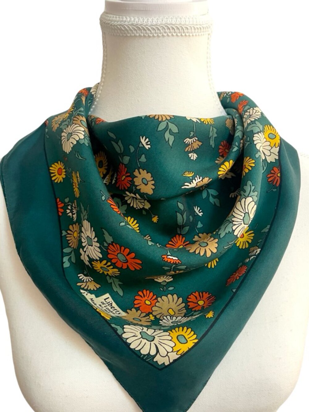 Liberty of London Floral Silk Feel Scarf 23" x 23" Made in England